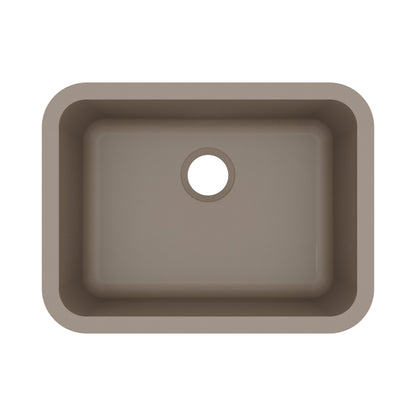 24-1/8" Seamless Undermount Single Bowl Quartz Composite Kitchen Sink In Concrete