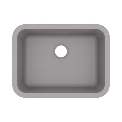 24-1/8" Seamless Undermount Single Bowl Quartz Composite Kitchen Sink In Grey