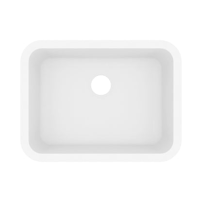 24-1/8" Seamless Undermount Single Bowl Quartz Composite Kitchen Sink In White