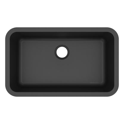 30-7/8" Seamless Undermount Large Single Bowl Quartz Composite Kitchen Sink In Black