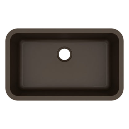 30-7/8" Seamless Undermount Large Single Bowl Quartz Composite Kitchen Sink In Brown