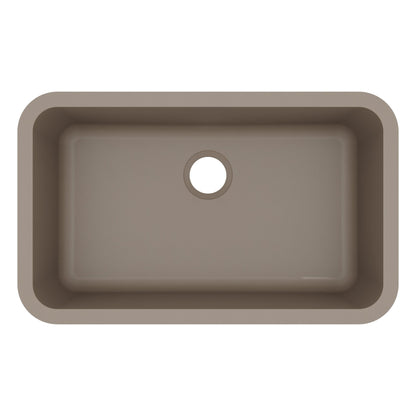 30-7/8" Seamless Undermount Large Single Bowl Quartz Composite Kitchen Sink In Concrete