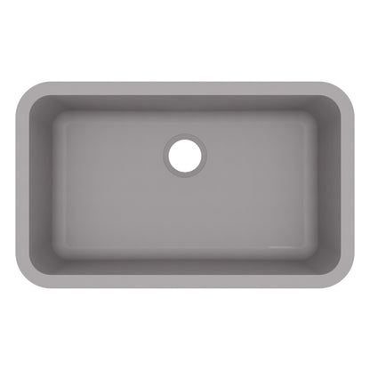 30-7/8" Seamless Undermount Large Single Bowl Quartz Composite Kitchen Sink In Grey