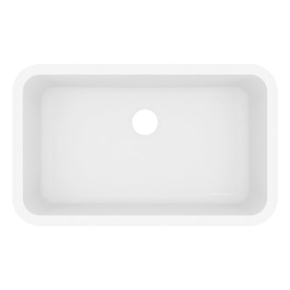 30-7/8" Seamless Undermount Large Single Bowl Quartz Composite Kitchen Sink In White