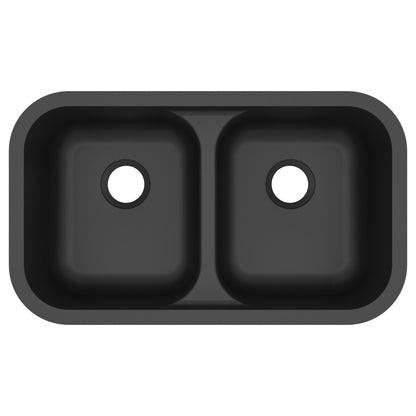 32-7/8" Seamless Undermount Doube Equal Bowl Quartz Composite Kitchen Sink In Black