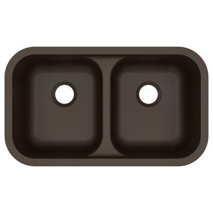 32-7/8" Seamless Undermount Doube Equal Bowl Quartz Composite Kitchen Sink In Brown