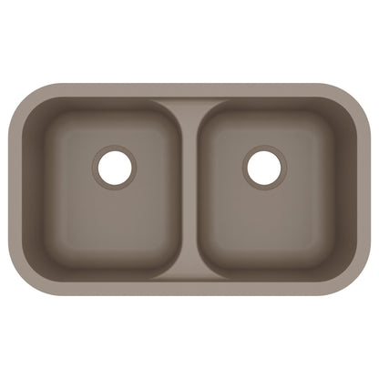 32-7/8" Seamless Undermount Doube Equal Bowl Quartz Composite Kitchen Sink In Concrete