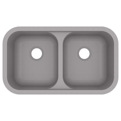 32-7/8" Seamless Undermount Doube Equal Bowl Quartz Composite Kitchen Sink In Grey