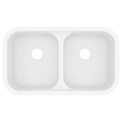 32-7/8" Seamless Undermount Doube Equal Bowl Quartz Composite Kitchen Sink In White
