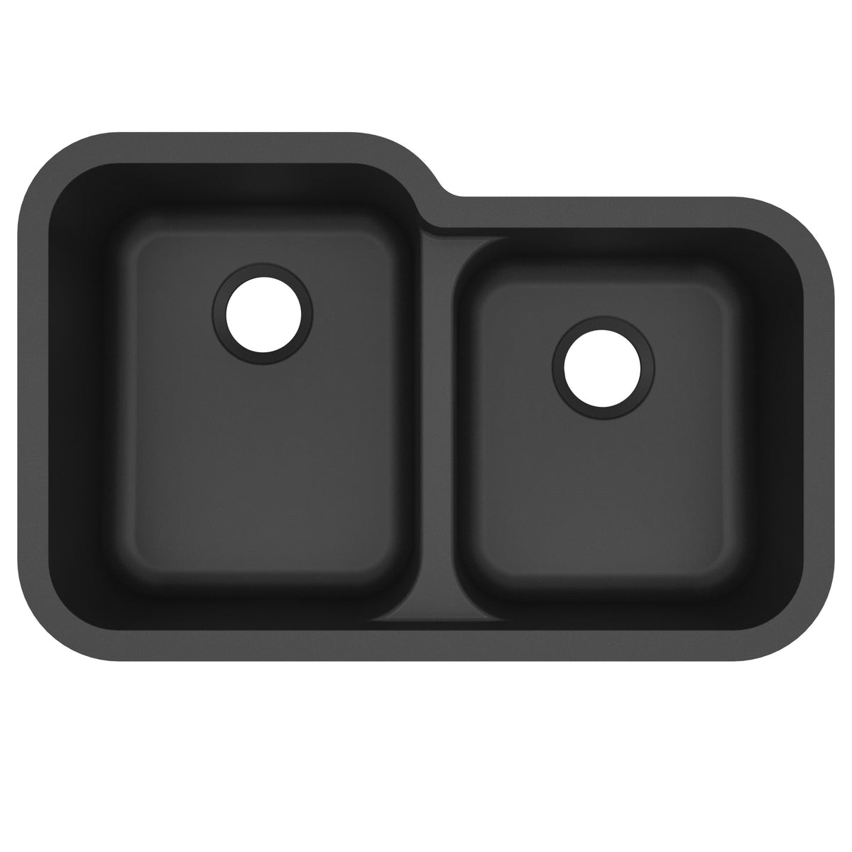 32-3/8" Seamless Undermount Double Offset Bowl Quartz Composite Kitchen Sink In Black