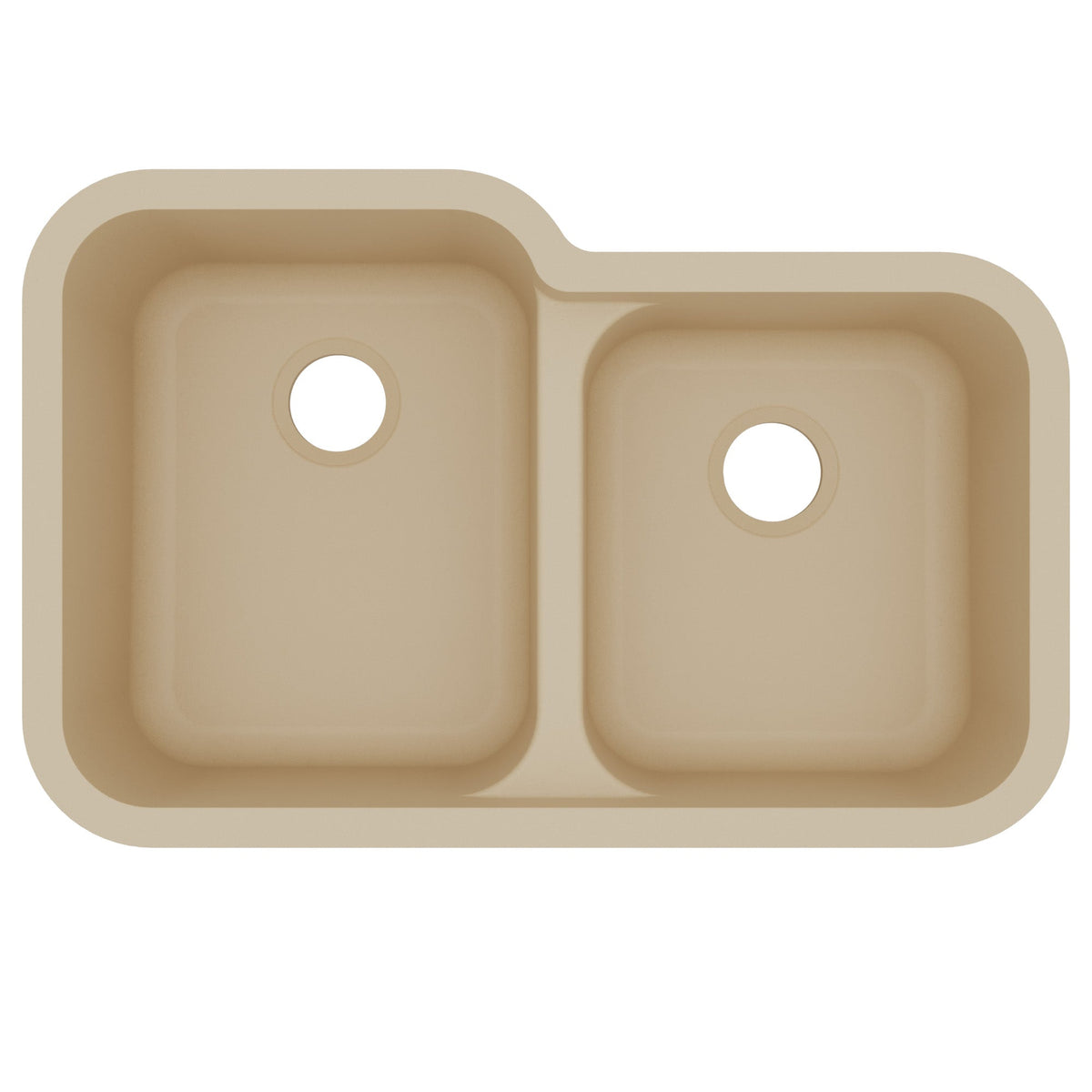 32-3/8" Seamless Undermount Double Offset Bowl Quartz Composite Kitchen Sink In Bisque