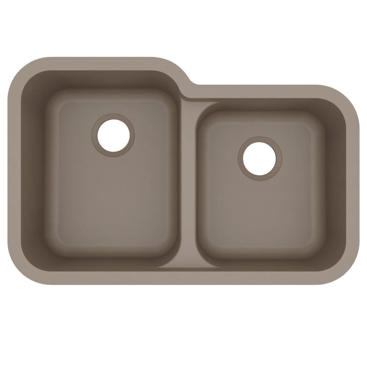 32-3/8" Seamless Undermount Double Offset Bowl Quartz Composite Kitchen Sink In Concrete