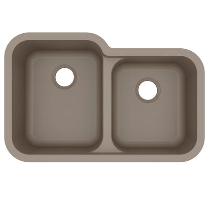 32-3/8" Seamless Undermount Double Offset Bowl Quartz Composite Kitchen Sink In Concrete