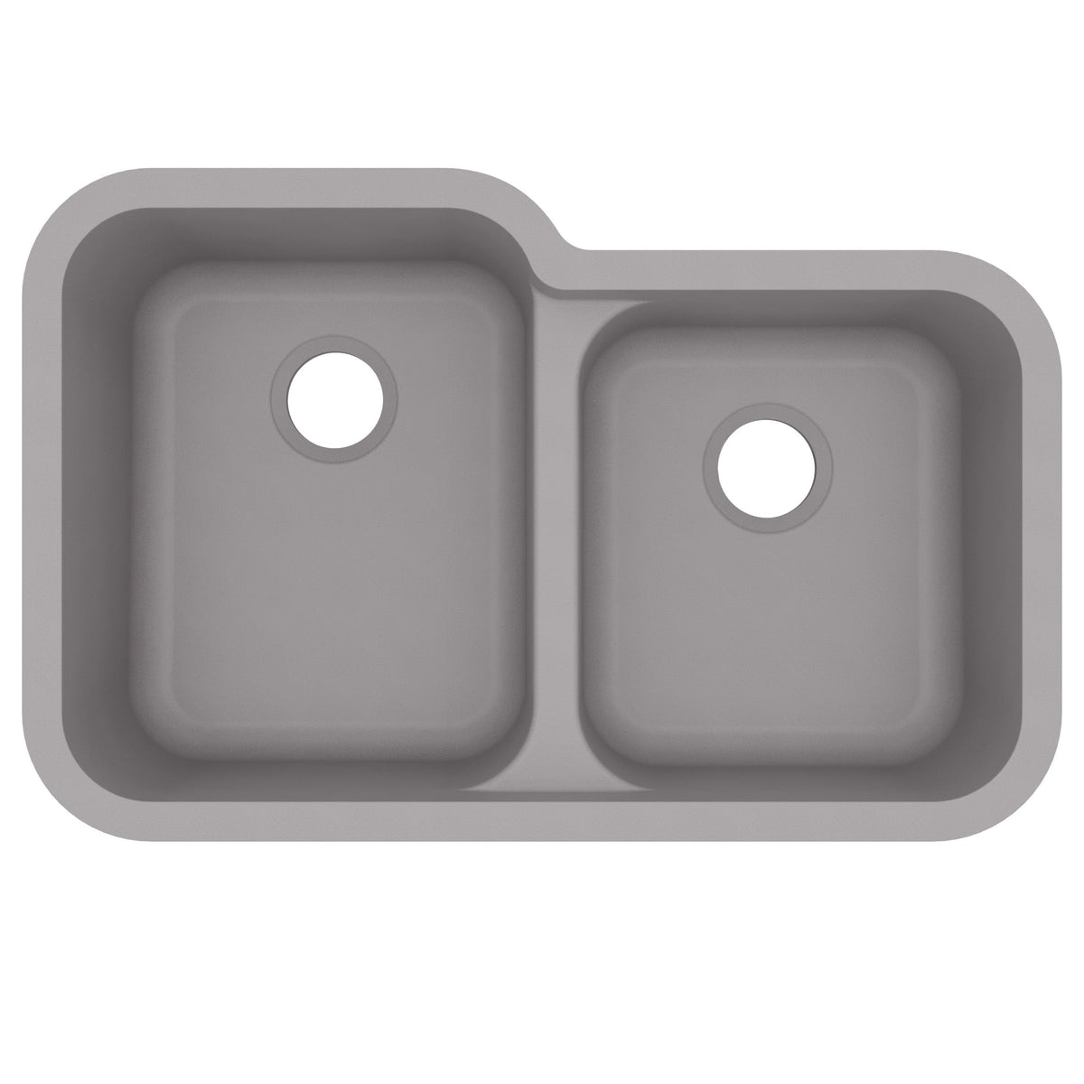 32-3/8" Seamless Undermount Double Offset Bowl Quartz Composite Kitchen Sink In Grey