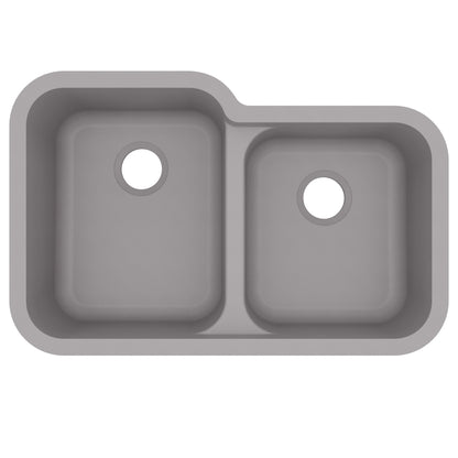 32-3/8" Seamless Undermount Double Offset Bowl Quartz Composite Kitchen Sink In Grey
