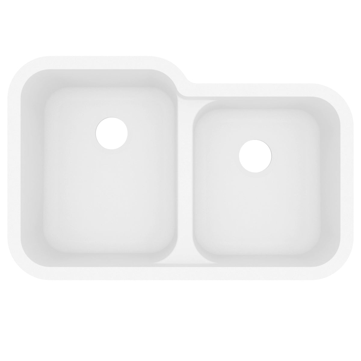 32-3/8" Seamless Undermount Double Offset Bowl Quartz Composite Kitchen Sink In White