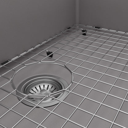 34" Farmhouse Large Single Bowl Quartz Composite Kitchen Sink Kit In Grey