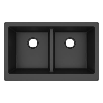 34" Farmhouse Double Equal Bowl Quartz Composite Kitchen Sink In Black