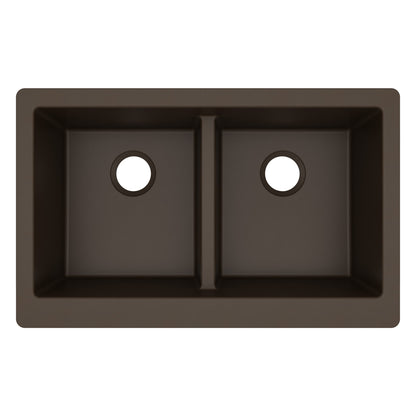 34" Farmhouse Double Equal Bowl Quartz Composite Kitchen Sink In Brown