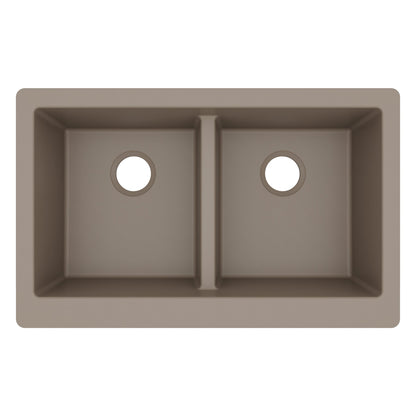 34" Farmhouse Double Equal Bowl Quartz Composite Kitchen Sink In Concrete