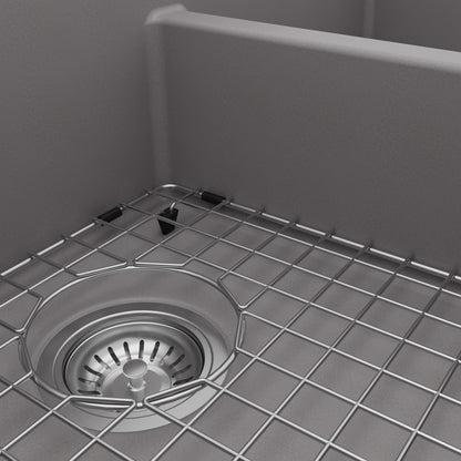 34" Farmhouse Double Equal Bowl Quartz Composite Kitchen Sink Kit In Grey