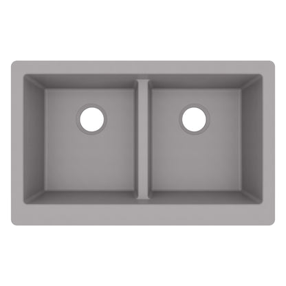 34" Farmhouse Double Equal Bowl Quartz Composite Kitchen Sink In Grey