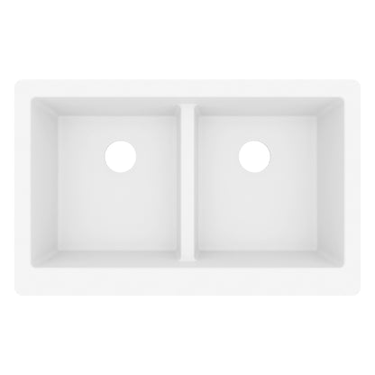 34" Farmhouse Double Equal Bowl Quartz Composite Kitchen Sink In White