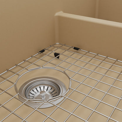 34" Farmhouse Double Offset Bowl Quartz Composite Kitchen Sink Kit In Bisque