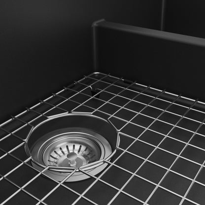 34" Farmhouse Double Offset Bowl Quartz Composite Kitchen Sink Kit In Black