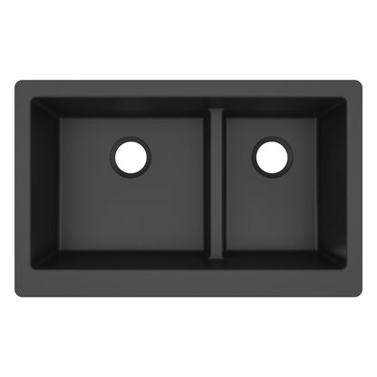34" Farmhouse Double Offset Bowl Quartz Composite Kitchen Sink In Black