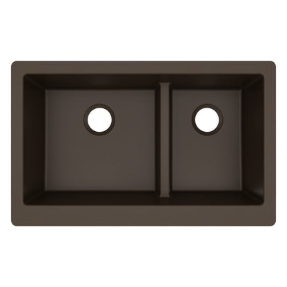 34" Farmhouse Double Offset Bowl Quartz Composite Kitchen Sink In Brown