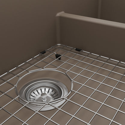 34" Farmhouse Double Offset Bowl Quartz Composite Kitchen Sink Kit In Concrete