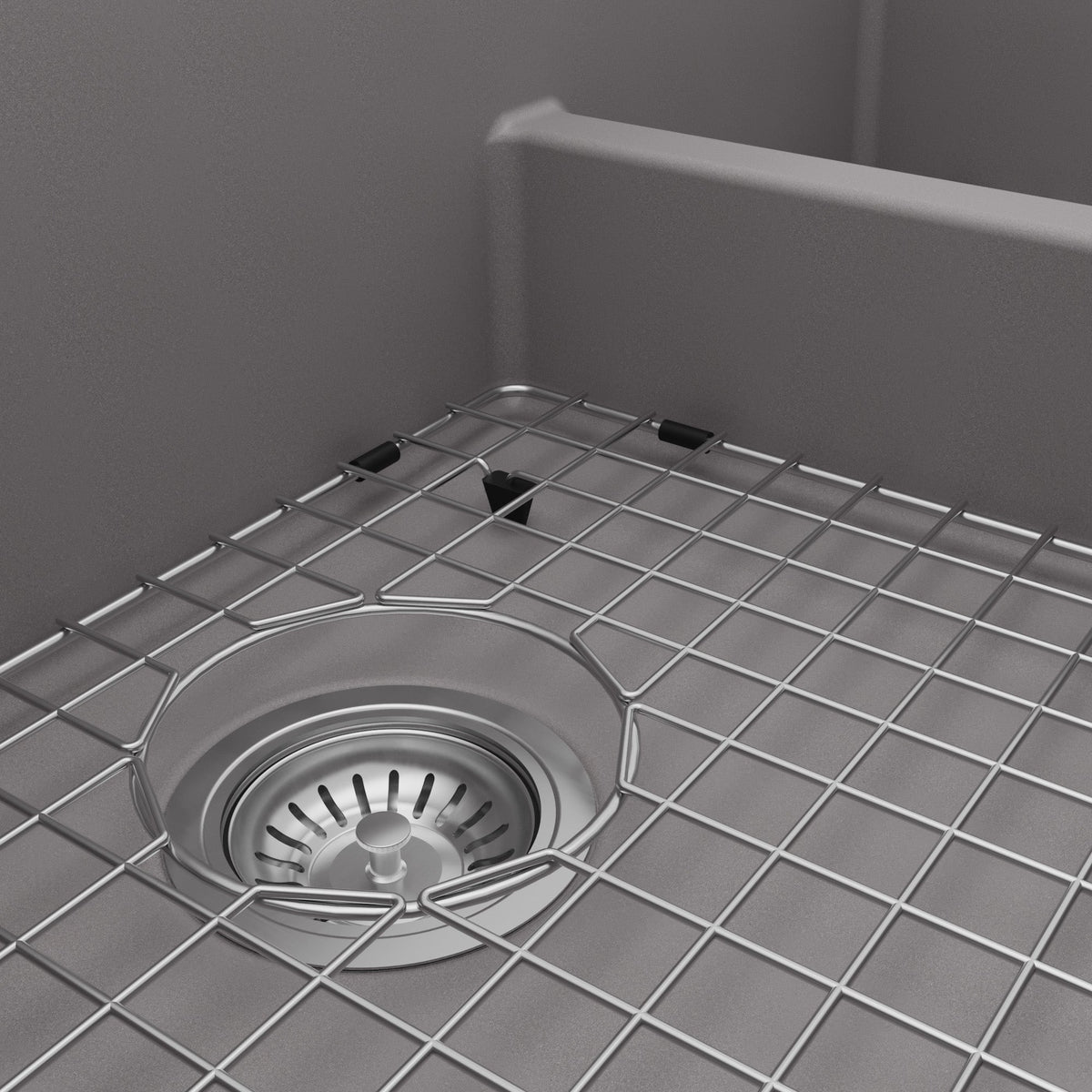 34" Farmhouse Double Offset Bowl Quartz Composite Kitchen Sink Kit In Grey