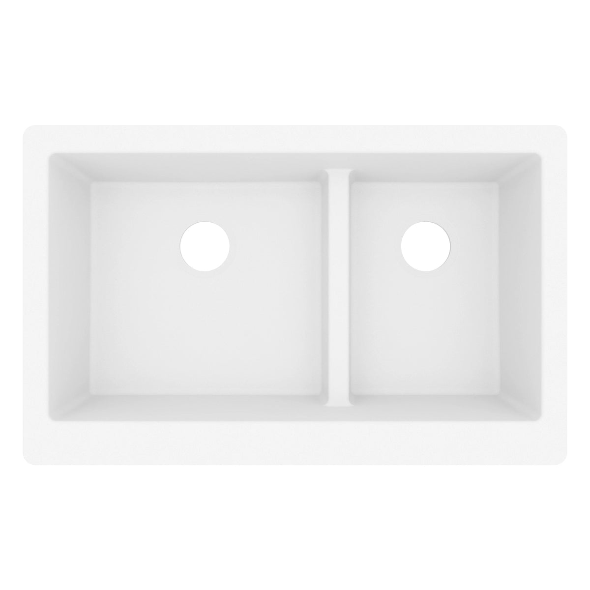 34" Farmhouse Double Offset Bowl Quartz Composite Kitchen Sink In White