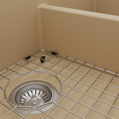 34" Retrofit Farmhouse Double Equal Bowl Quartz Composite Kitchen Sink Kit In Bisque