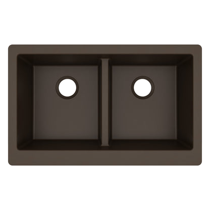 34" Retrofit Farmhouse Double Equal Bowl Quartz Composite Kitchen Sink In Brown