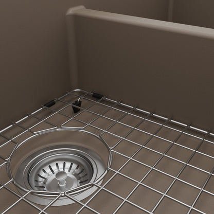 34" Retrofit Farmhouse Double Equal Bowl Quartz Composite Kitchen Sink Kit In Concrete