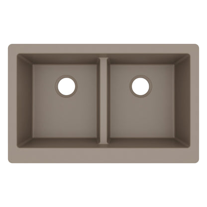 34" Retrofit Farmhouse Double Equal Bowl Quartz Composite Kitchen Sink In Concrete