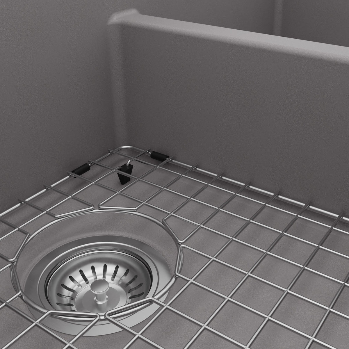 34" Retrofit Farmhouse Double Equal Bowl Quartz Composite Kitchen Sink Kit In Grey