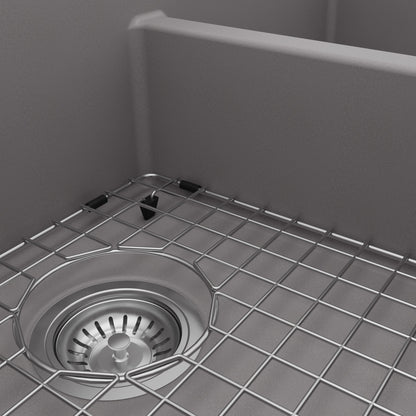 34" Retrofit Farmhouse Double Equal Bowl Quartz Composite Kitchen Sink Kit In Grey
