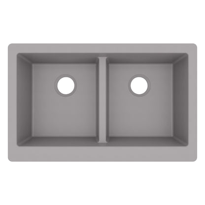 34" Retrofit Farmhouse Double Equal Bowl Quartz Composite Kitchen Sink In Grey