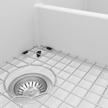 34" Retrofit Farmhouse Double Equal Bowl Quartz Composite Kitchen Sink Kit In White