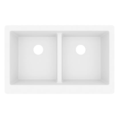 34" Retrofit Farmhouse Double Equal Bowl Quartz Composite Kitchen Sink In White