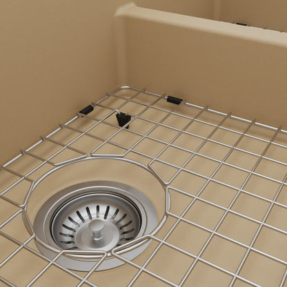 34" Retrofit Farmhouse Double Offset Bowl Quartz Composite Kitchen Sink Kit In Bisque