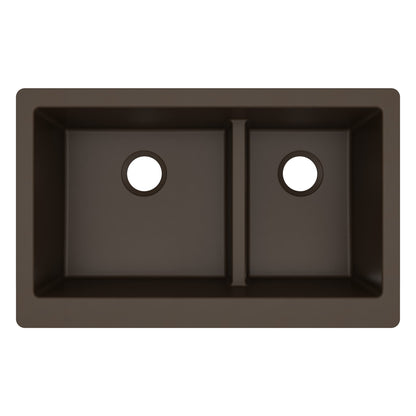 34" Retrofit Farmhouse Double Offset Bowl Quartz Composite Kitchen Sink In Brown