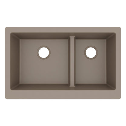 34" Retrofit Farmhouse Double Offset Bowl Quartz Composite Kitchen Sink In Concrete