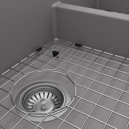34" Retrofit Farmhouse Double Offset Bowl Quartz Composite Kitchen Sink Kit In Grey