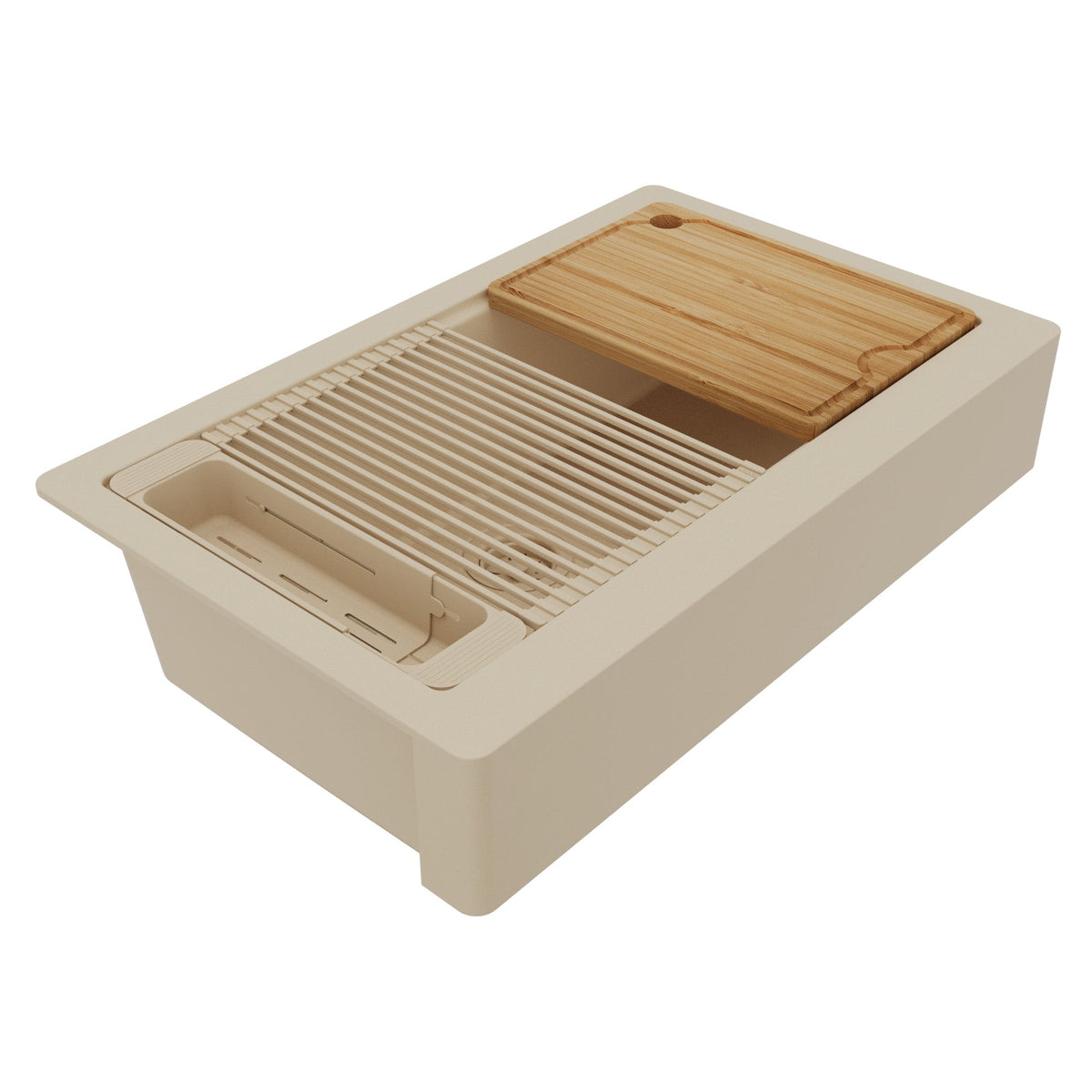 34" Apron Front Single Bowl Quartz Kitchen Sink Kit In Bisque