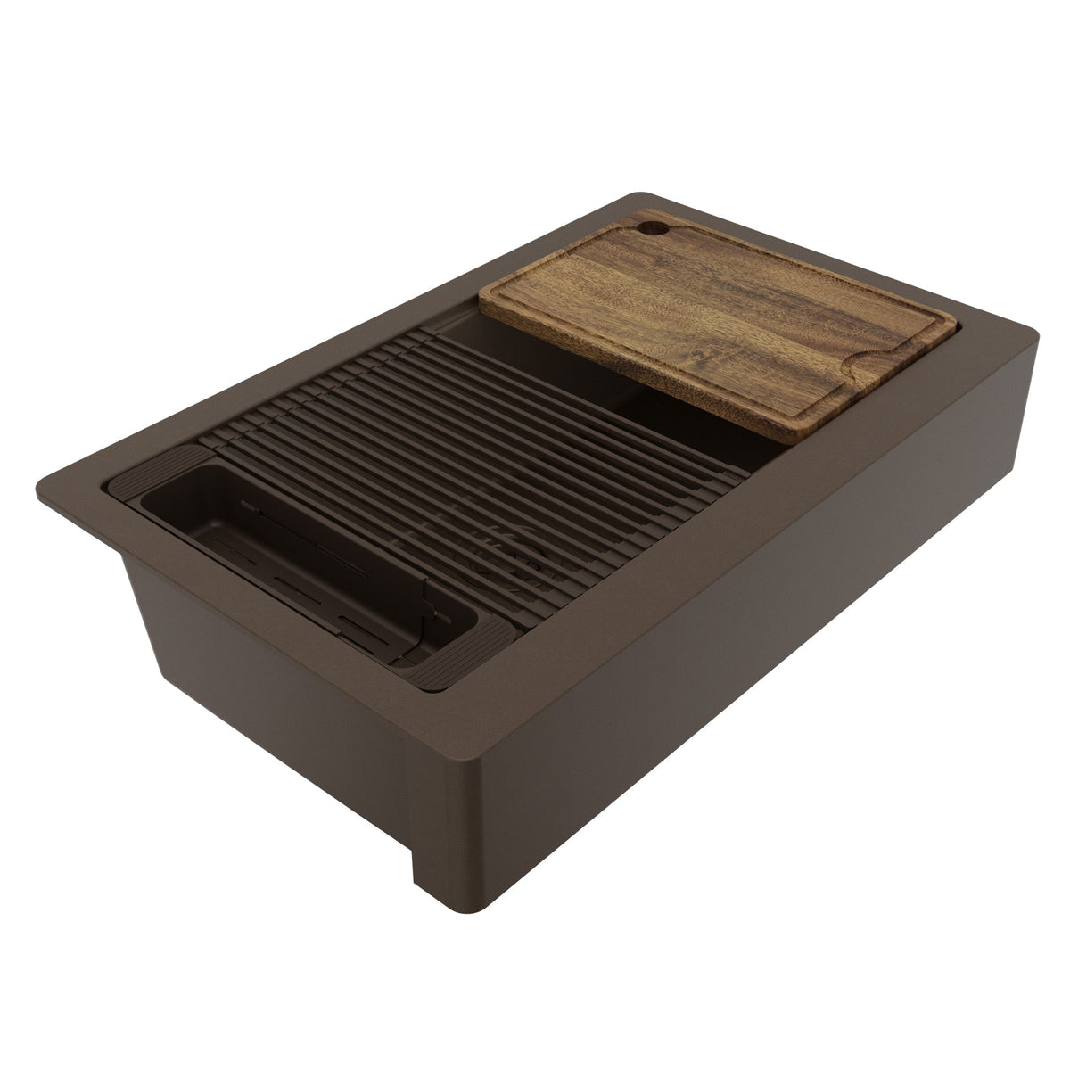 34" Apron Front Single Bowl Quartz Kitchen Sink Kit In Brown