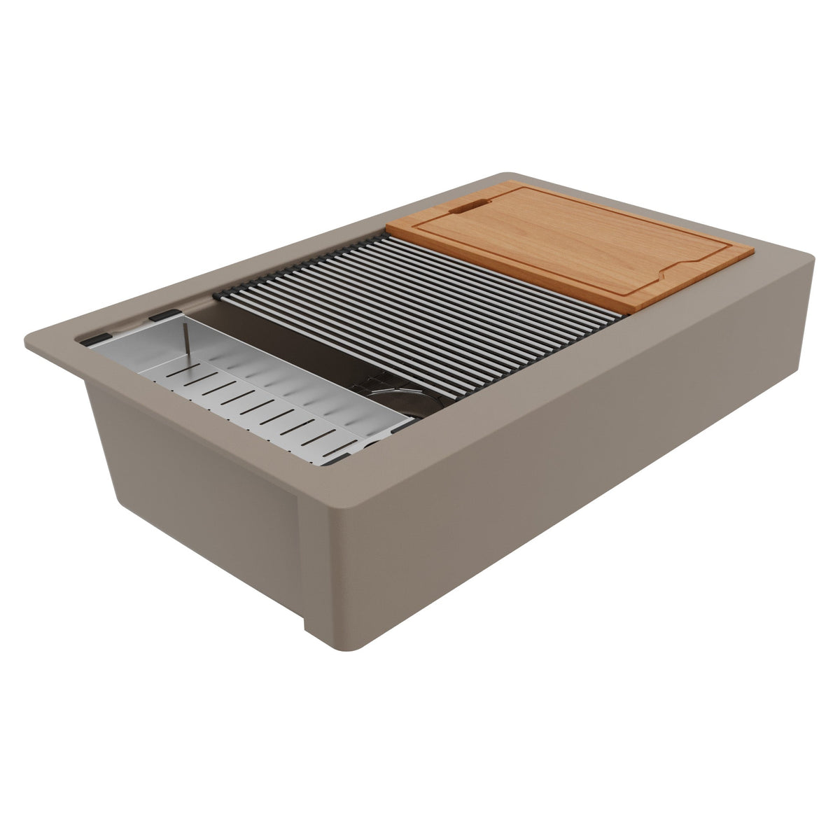 34" Retrofit Farmhouse Large Single Bowl Quartz Composite Workstation Kitchen Sink In Concrete